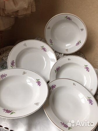 Большие суповые тарелки СССР Сирень Клён