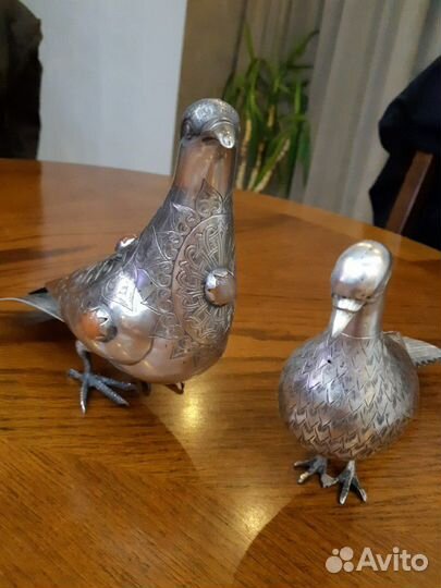 Голуби, павлин., статуэтка серебро, антиквариат. с