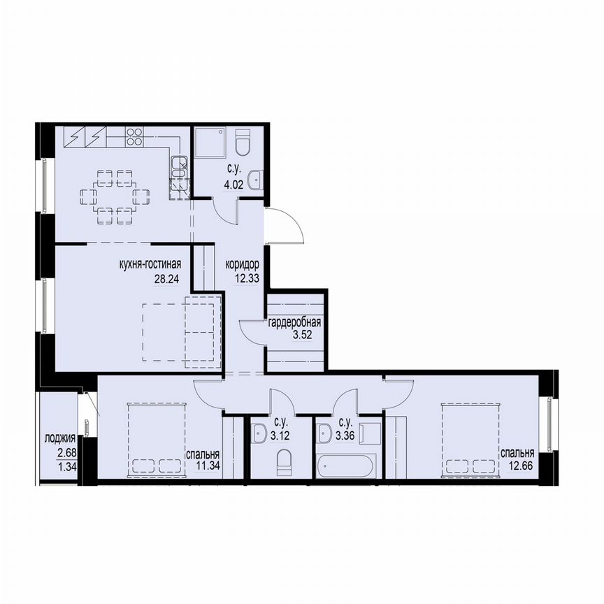 2-к. квартира, 79,9 м², 2/12 эт.