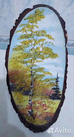 Панно на срезе дерева