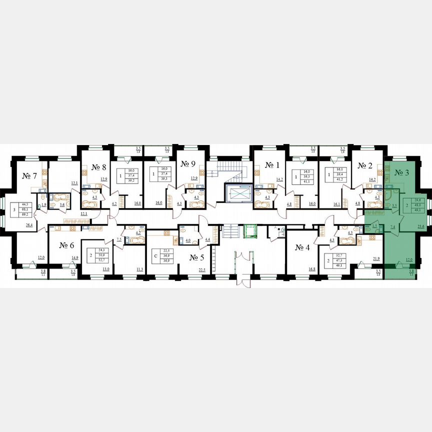 2-к. квартира, 49,1 м², 1/8 эт.
