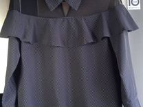 Блузка с воланом черная в горошек 44