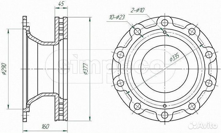 Диск торм. BPW ecoplus SB3745 377/45/37/159/290/10