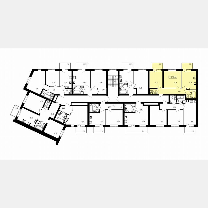 2-к. квартира, 58,6 м², 2/3 эт.