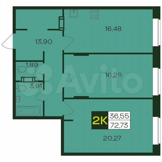 2-к. квартира, 73 м², 11/12 эт.