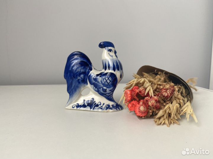 Петушок гжель фигурка, петух сувенир статуэтка