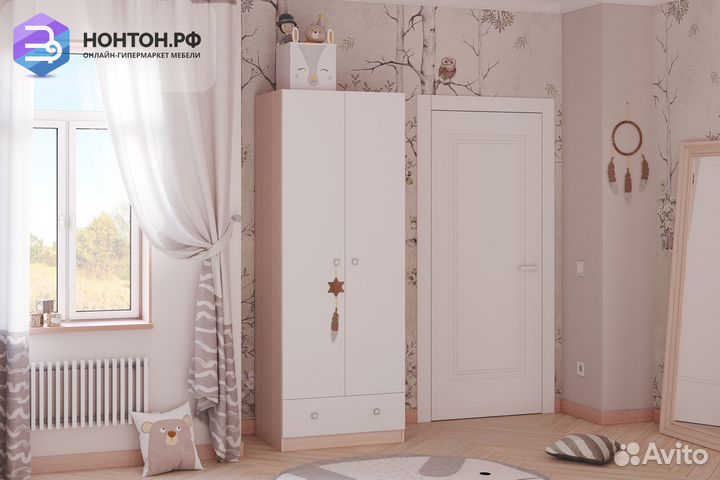 Шкаф двухдверный с 1 ящиком Polini kids Simple дуб