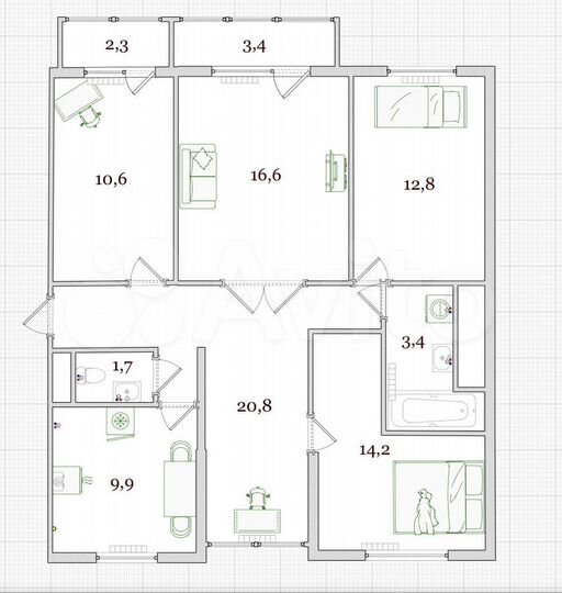 4-к. квартира, 86,3 м², 1/5 эт.