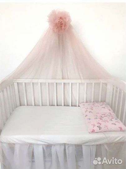 Балдахин и держатель в детскую кроватку пудровый
