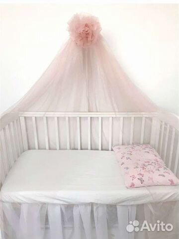 Балдахин и держатель в детскую кроватку пудровый