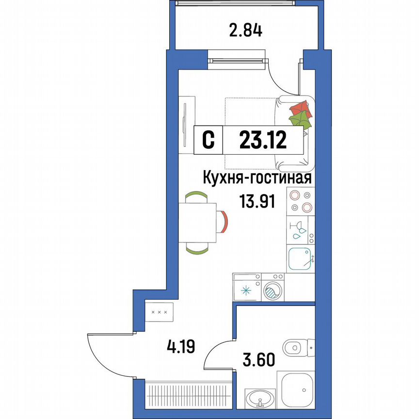 Квартира-студия, 23,1 м², 2/16 эт.