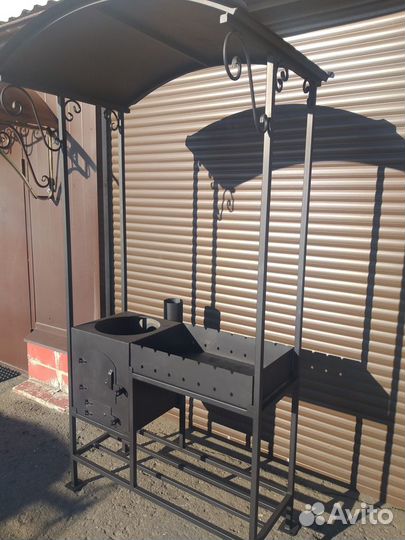 Мангал с печью под казан и крышей