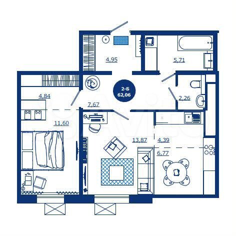 2-к. квартира, 62,1 м², 4/17 эт.
