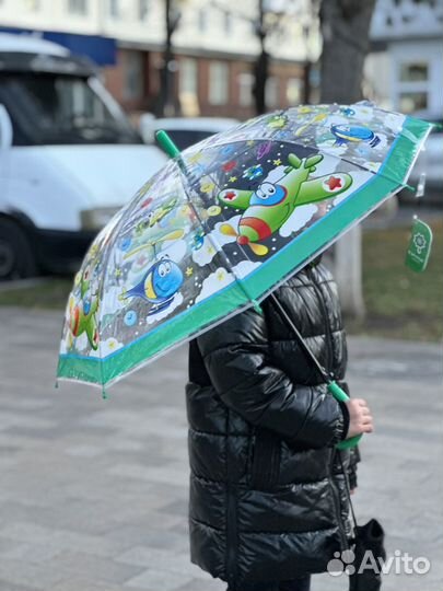 Зеленый детский зонт с самолетиками