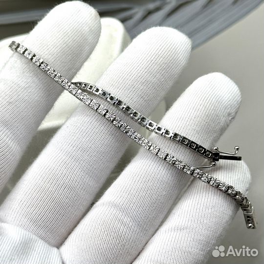 Золотой теннисный браслет бриллианты и алмазка