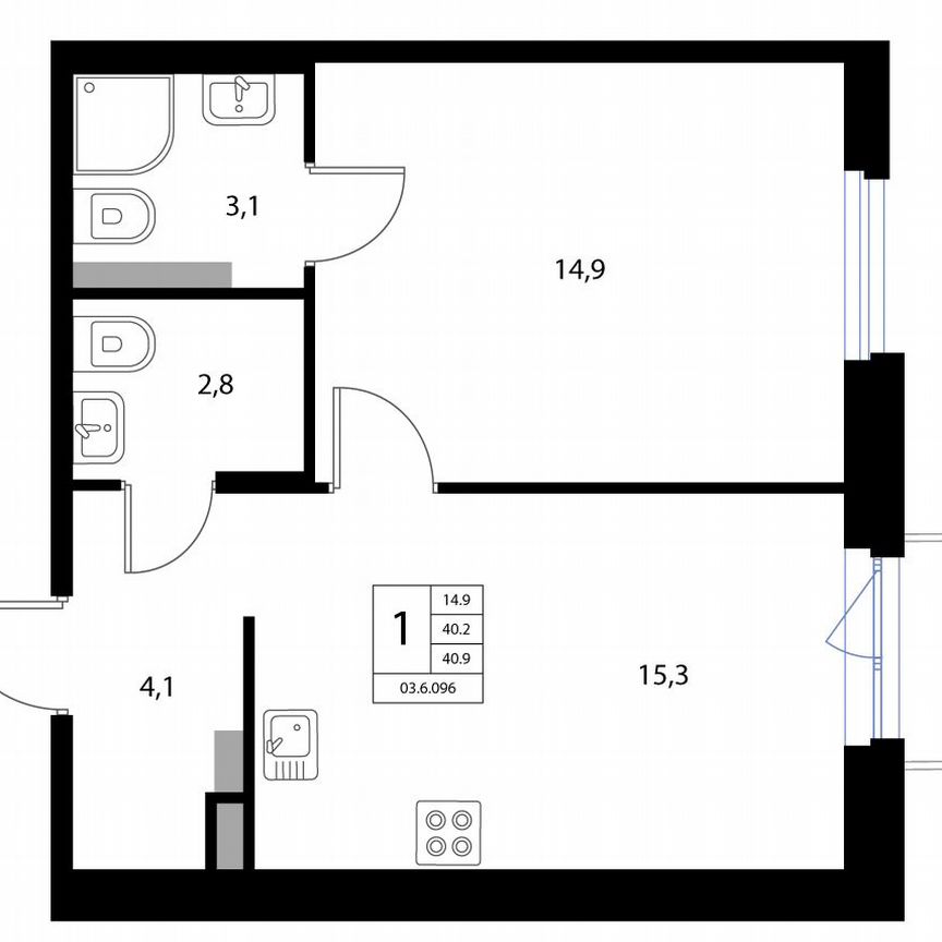 2-к. квартира, 40,9 м², 2/3 эт.