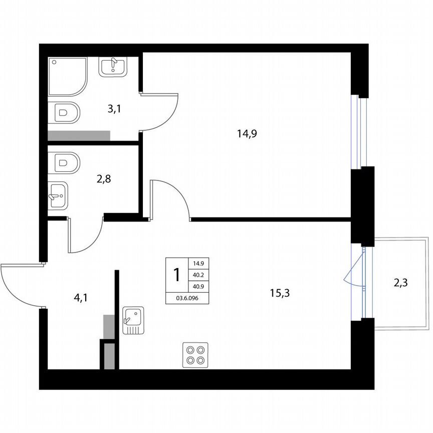 2-к. квартира, 40,9 м², 2/3 эт.