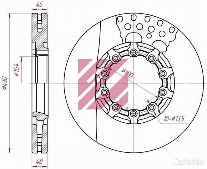 Диск тормозной саф вентилируемый 430x45x48