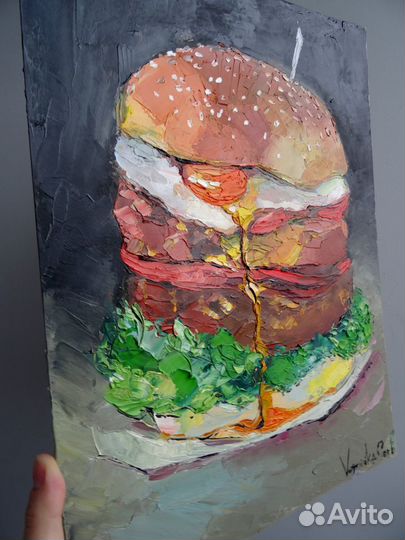 Картина маслом минимализм гамбургер 30х40
