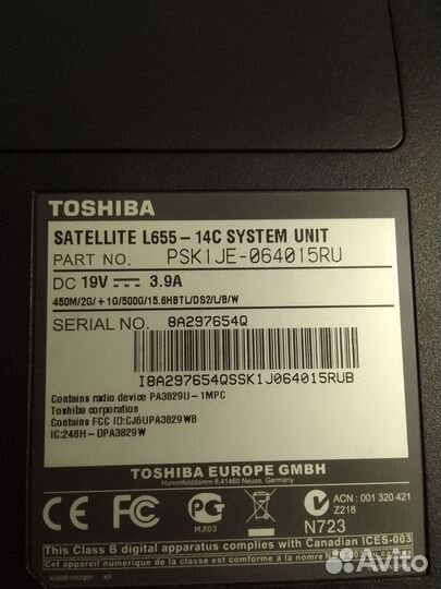 Ноутбук toshiba satellite -L655