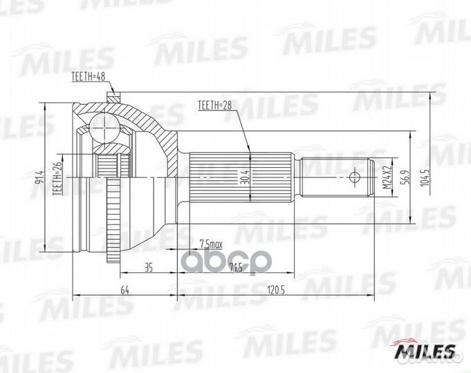 Шрус ford transit 2.0DI 00-06 нар. +ABS GA20124