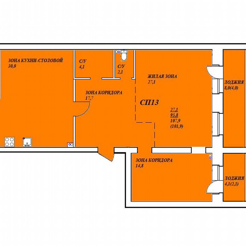 3-к. квартира, 97 м², 5/5 эт.