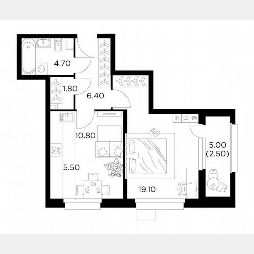 2-к. квартира, 50,8 м², 8/18 эт.