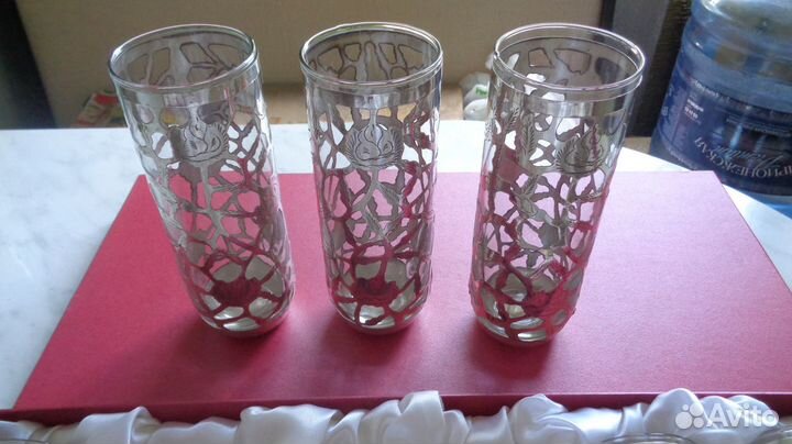 Набор стаканов в резном серебре 925 пробы
