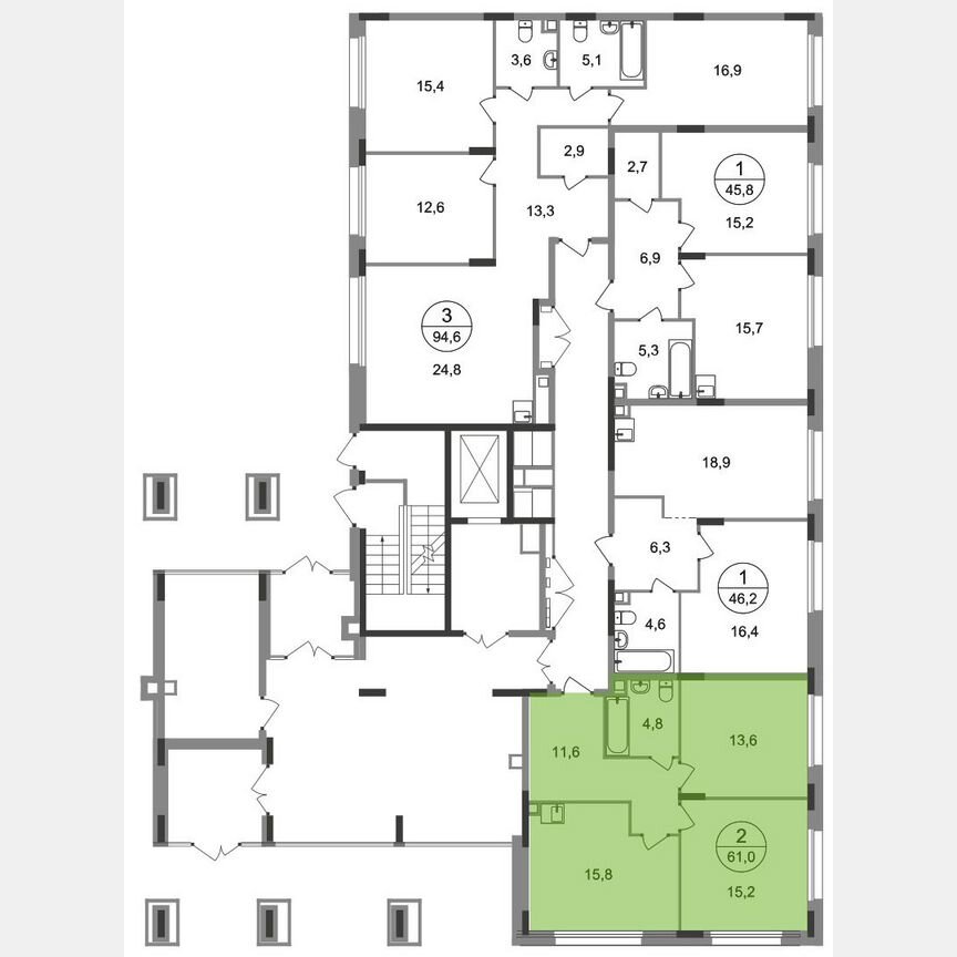 2-к. квартира, 61 м², 1/17 эт.