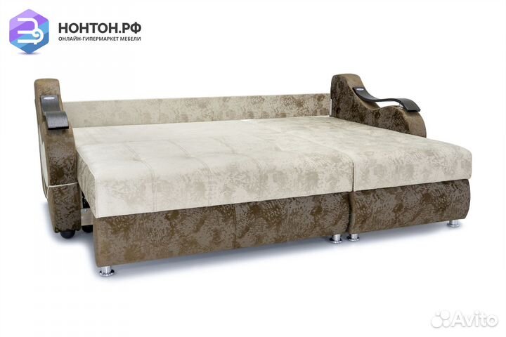 Диван угловой тик-так Дублин бежевый / коричневый