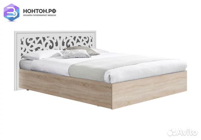 Кровать Мадлен 1.6 м дуб сонома светлый / ясень бе
