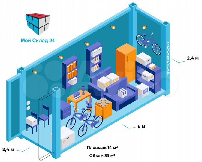 Аренда склада 14 м²для хранения вещей с охраной