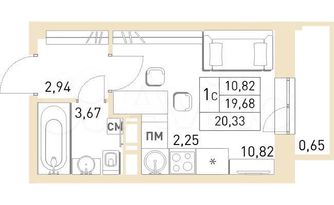 Квартира-студия, 20,3 м², 5/17 эт.