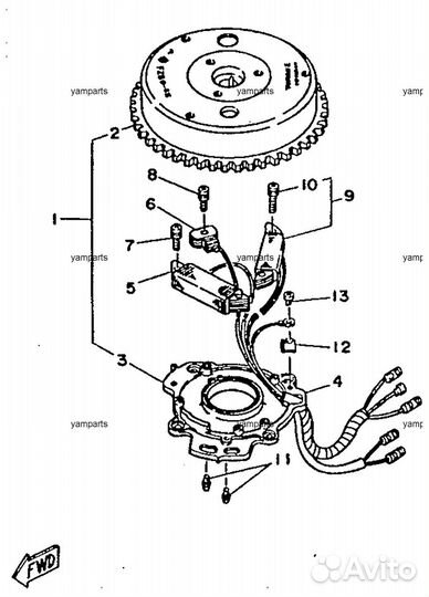 Маховик Yamaha (Ямаха) и аналоги 30 л.с 2 такта