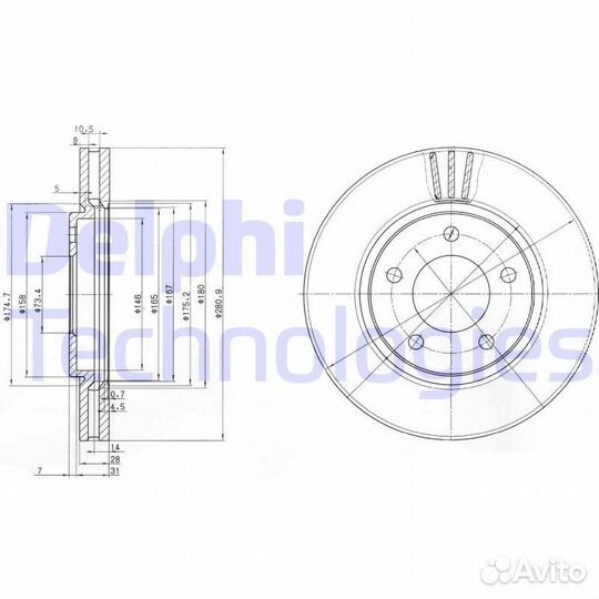 Диск тормозной передний delphi, BG3715