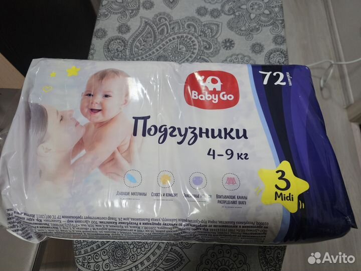 Подгузники 3 Размер Midi 4-9 кг 72 шт