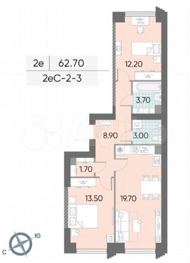 2-к. квартира, 62,7 м², 41/58 эт.