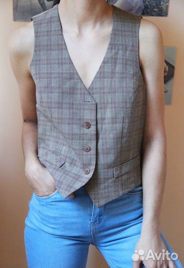 Белое поло Benetton, жилетка,китайская блузка