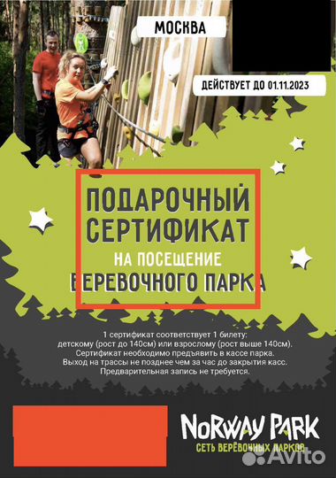 Электронный подарочный сертификат Norway park