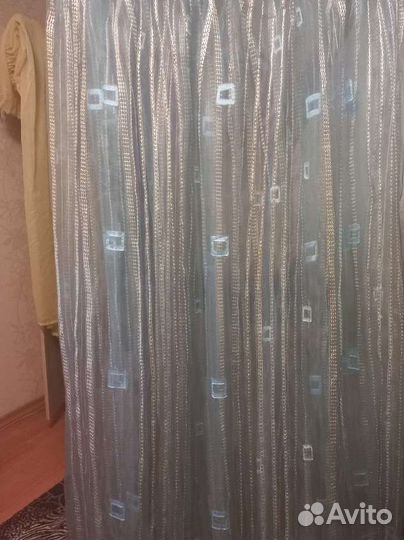 Тюль голубого цвета, высота 175см, ширина 6м