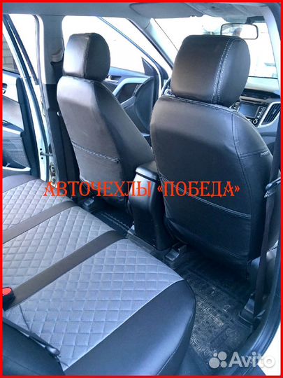 Чехлы Hyundai Creta 2 из экокожи чёрно-серые Ромб