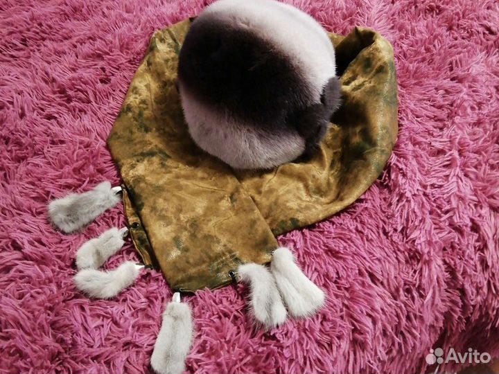 Шапка норковая с шарфом (норковые рюшечки)