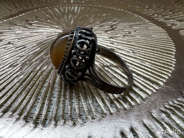 Кольцо сердолик серебро 875 звезда чернение винтаж