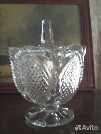 Сахарница - конфетница хрустальная