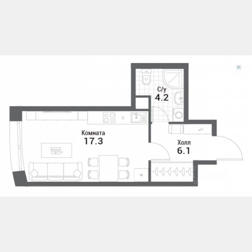 Квартира-студия, 28 м², 20/35 эт.