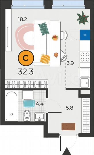 Квартира-студия, 32,1 м², 11/25 эт.