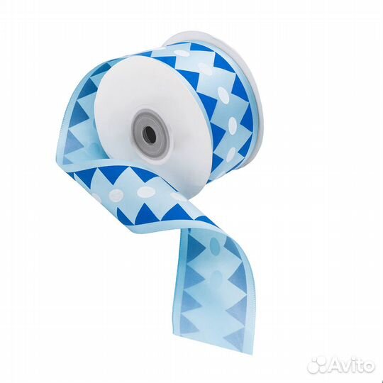 Синий Лента атласная 'Ромбы', 45мм*22,5м (синий), 22.5 м