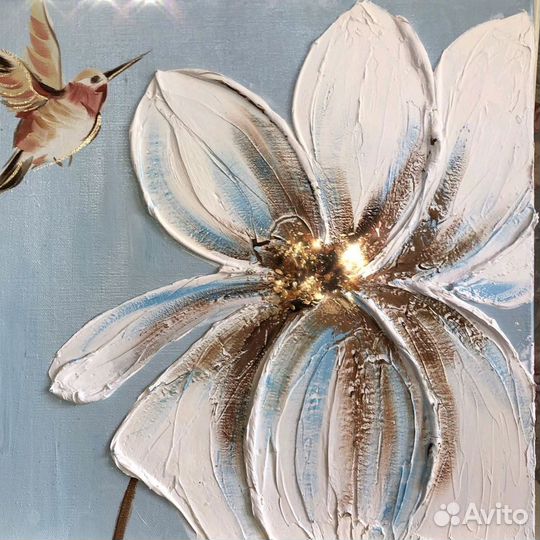 Текстурная картина на холсте Цветок и птица