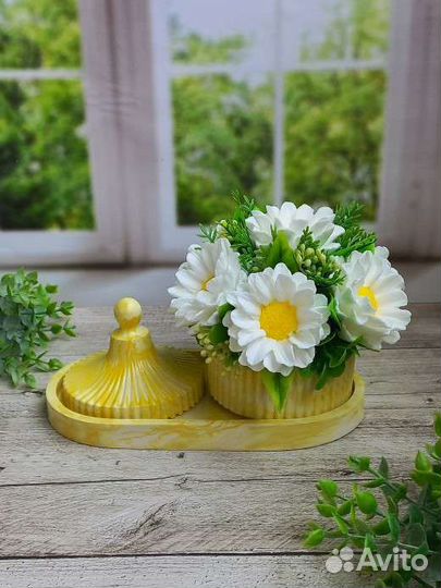 Букет из мыла ручной работы в гипсовой шкатулке