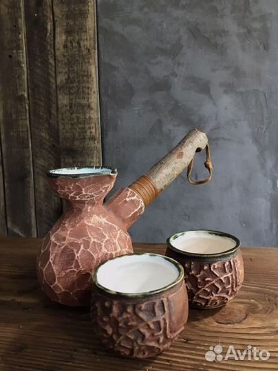 Турка для кофе керамическая с двумя кружками